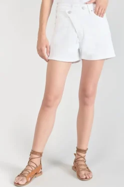 Le Temps des Cerises Short Mosta En Jeans Blanc A Fermeture Asymetrique-Femme Coupe Criss Cross