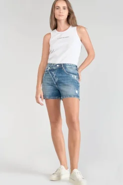 Le Temps des Cerises Short Mosta En Jeans Bleu A Fermeture Asymetrique-Femme Coupe Criss Cross