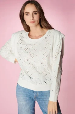 Le Temps des Cerises Sweat Plume Ajoure Blanc-Femme Pulls & Sweats & Cardigans