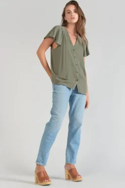 Le Temps des Cerises Top Aube En Tencel Kaki-Femme Tops