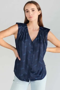 Le Temps des Cerises Top Missou En Jacquard Bleu Marine-Femme Tops