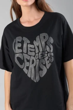 Le Temps des Cerises T-Shirt Oraya Noir A Strass-Femme T-Shirts & Débardeurs
