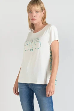 Le Temps des Cerises T-Shirt Romi Bi-Matiere Imprime Vert-Femme T-Shirts & Débardeurs