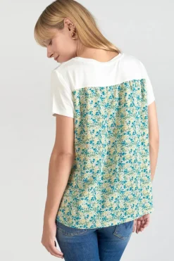 Le Temps des Cerises T-Shirt Romi Bi-Matiere Imprime Vert-Femme T-Shirts & Débardeurs