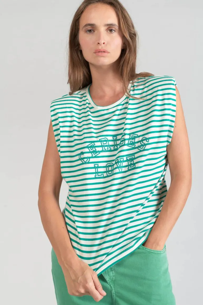 Le Temps des Cerises T-Shirt Sans Manches Male A Rayures Vertes-Femme T-Shirts & Débardeurs
