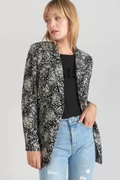 Le Temps des Cerises Veste Blazer Urielle A Motif Fleuri Noir Et Blanc-Femme Vestes & Blousons