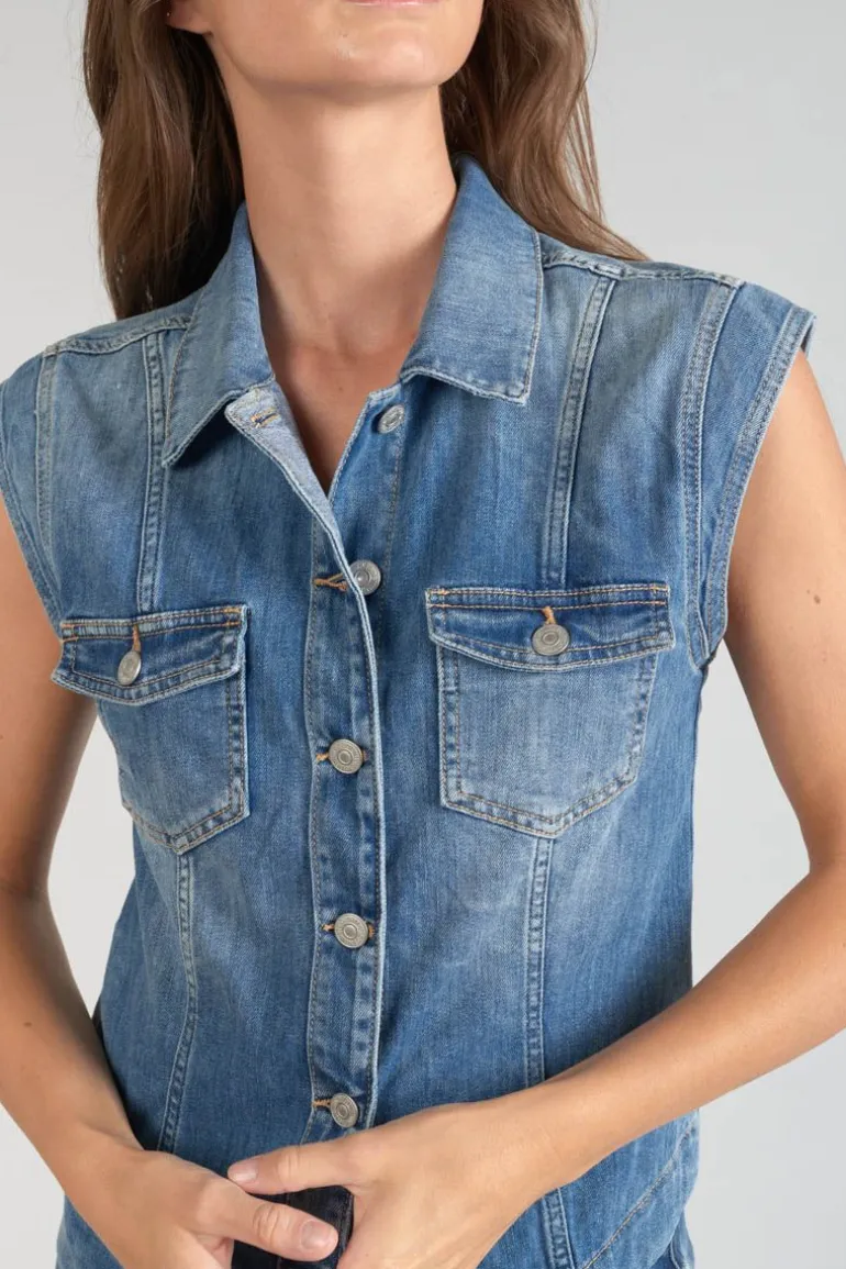 Le Temps des Cerises Veste Sans Manches Galinat En Jeans Bleu-Femme Chemises Et Vestes