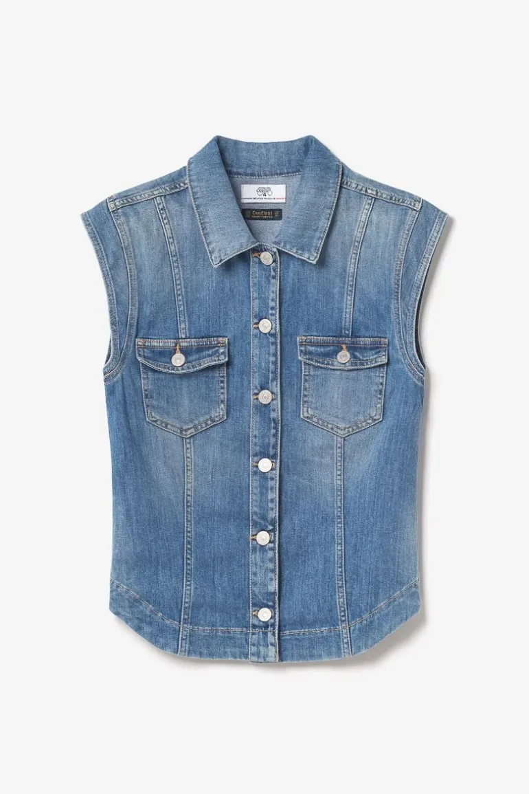 Le Temps des Cerises Veste Sans Manches Galinat En Jeans Bleu-Femme Chemises Et Vestes