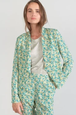 Le Temps des Cerises Veste Tasha A Motif Fleuri Vert Et Bleu-Femme Vestes & Blousons